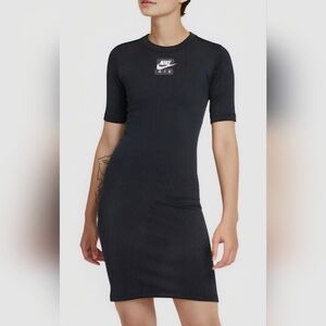 Nike Air Women's Dress Bodycon Mini Ribbed Short Sleeve Stretch Large Black